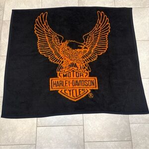 Harley Davidson Black and Orange Throw Blanket By Velours 57”x50” RN59593